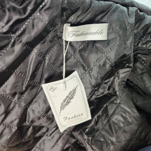 Black & Grey Faux Fur Jacket with Jewelled Rhinestone Closure and Hood - Picture 9 of 9